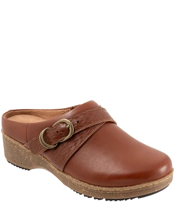 SoftWalk Asmara Leather Embossed Buckle Strap Clogs