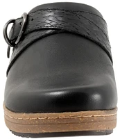 SoftWalk Asmara Leather Embossed Buckle Strap Clogs