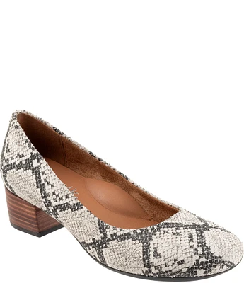 SoftWalk Lynn Snake Print Leather Block Heel Pumps