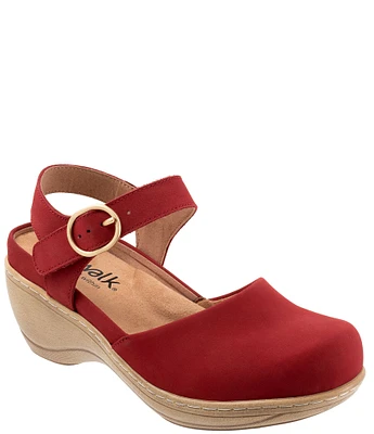 SoftWalk Mabelle Nubuck Suede Ankle Strap Clogs