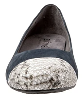 SoftWalk Sonoma Suede & Snake Print Cap Toe Ballet Flats