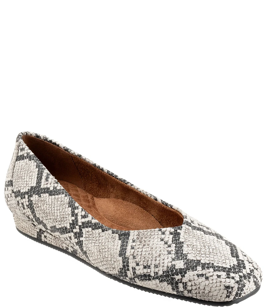 SoftWalk Vellore Snake Print Leather Square Toe Flats