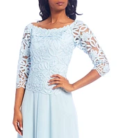 Soulmates Embroidered Floral Lace Bodice 3/4 Sleeve Square Neck Gown