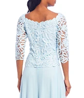 Soulmates Embroidered Floral Lace Bodice 3/4 Sleeve Square Neck Gown