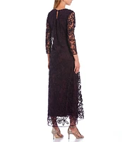 Soulmates Soutche Beaded Floral Lace V-Neck 3/4 Sleeve Waistless Gown