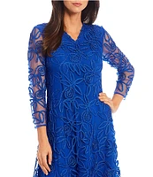 Soulmates Soutche Beaded Floral Lace V-Neck 3/4 Sleeve Waistless Gown