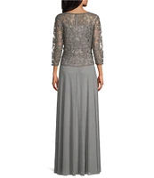 Soulmates V-Neck 3/4 Sleeve Soutache Lace Bodice A-Line Gown