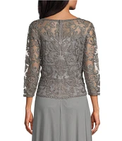 Soulmates V-Neck 3/4 Sleeve Soutache Lace Bodice A-Line Gown