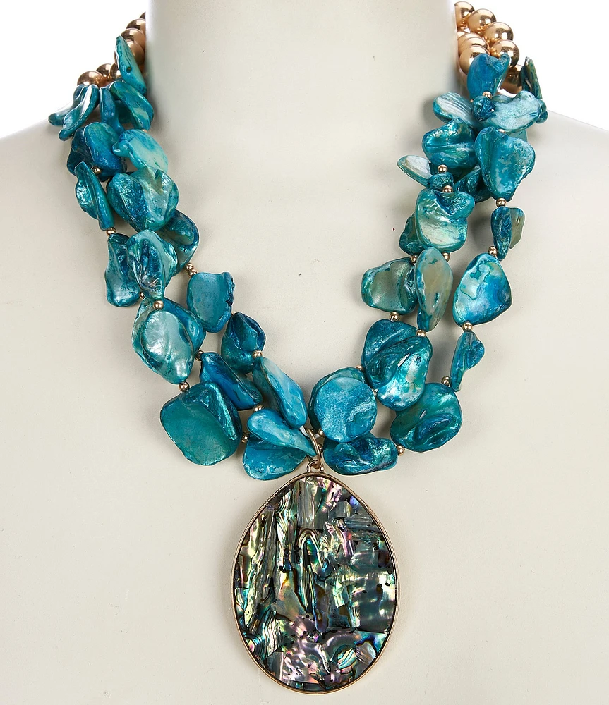 Southern Living Abalone and Turquoise Shell Torsade Statement Necklace with Shell Pendant