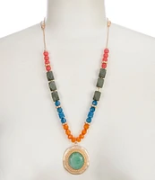 Southern Living Agate Pendant Multi Color Beaded Long Strand Necklace