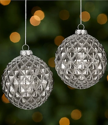 Southern Living Blue Christmas Collection Diamond Textured Mercury Glass Ornament, Set of 2