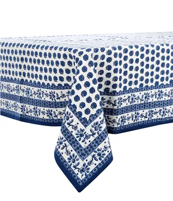 Southern Living Blue Floral Block Print Tablecloth