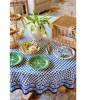 Southern Living Blue Floral Block Print Tablecloth