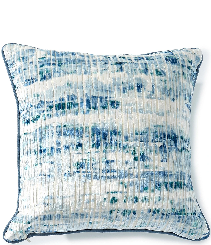Southern Living Blue Multi Printed Embossed Stripe Square Pillow