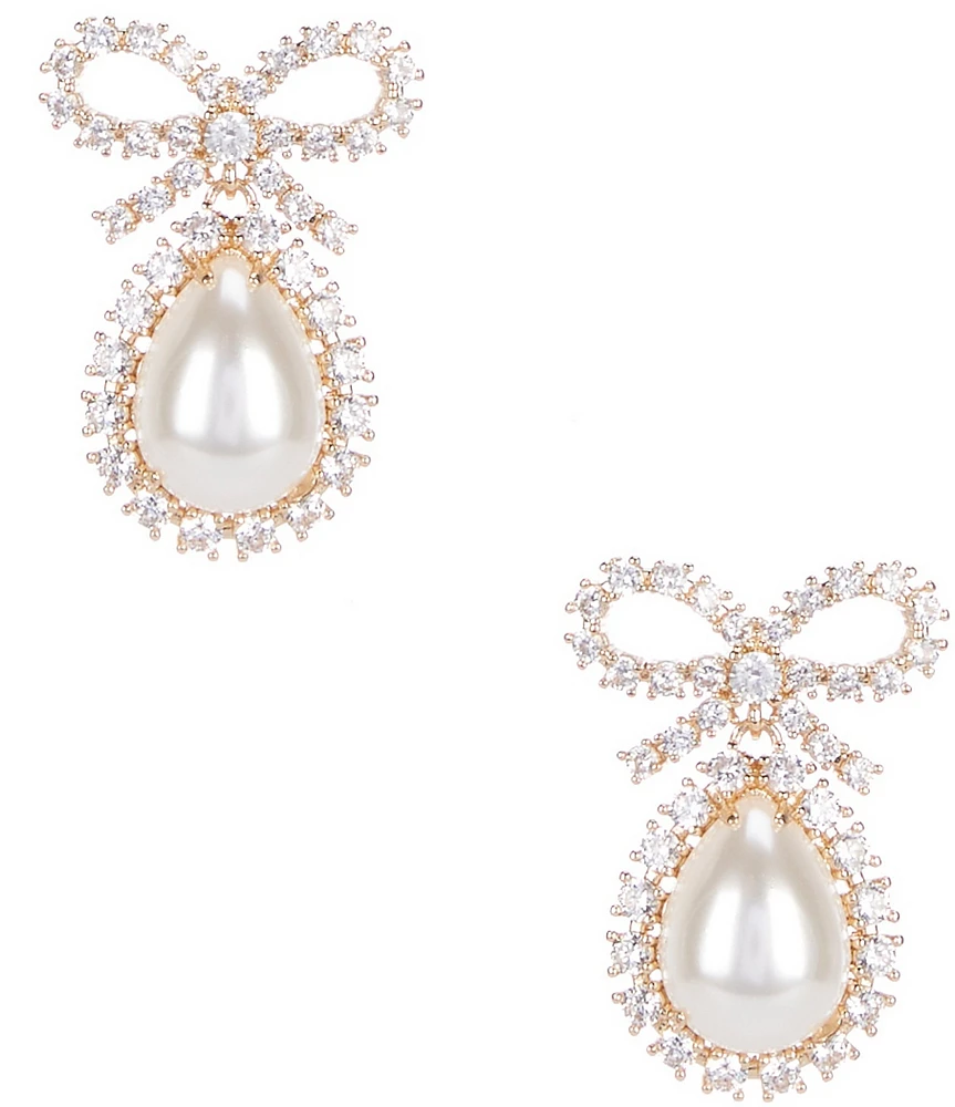 Southern Living Borrowed & Blue by Southern Crystal CZ Pave Pearl Cab Teardrop Drop Earrings