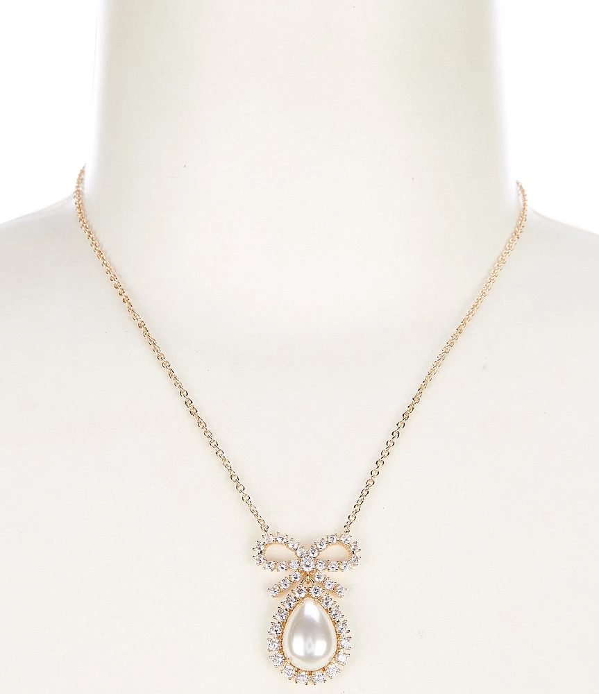 Southern Living Borrowed & Blue by Southern Crystal CZ Pave Pearl Cab Teardrop Short Pendant Necklace