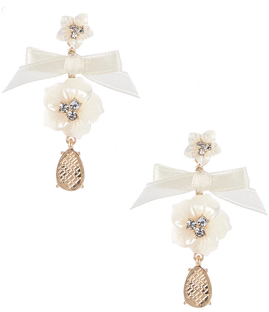Southern Living Borrowed & Blue by Southern Living Crystal Floral Pearl Teardrop Drop Earrings