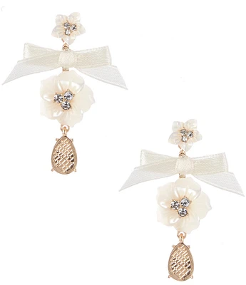 Southern Living Borrowed & Blue by Southern Living Crystal Floral Pearl Teardrop Drop Earrings