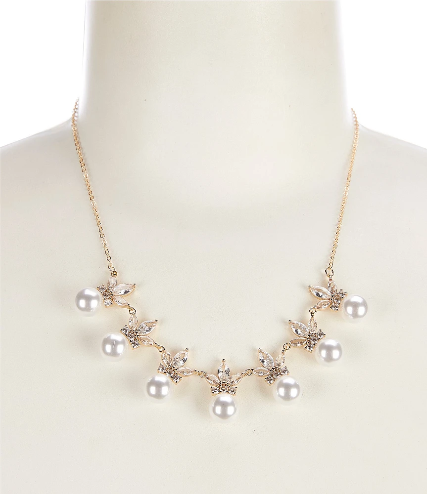 Southern Living Borrowed & Blue By Southern Living Cubic Zirconia Stone Clusters with Pearl Collar Necklace