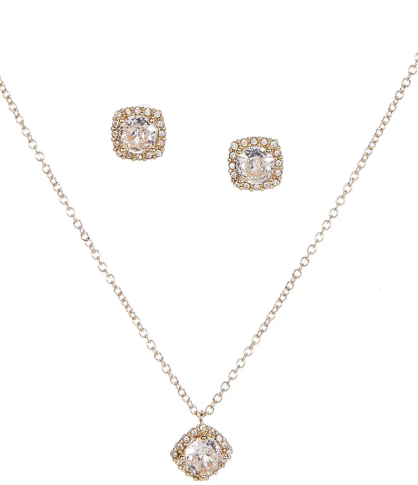 Southern Living Borrowed & Blue by Southern Living Cubic Zirconia Stone Halo Stud and Necklace Set
