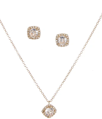 Southern Living Borrowed & Blue by Southern Living Cubic Zirconia Stone Halo Stud and Necklace Set