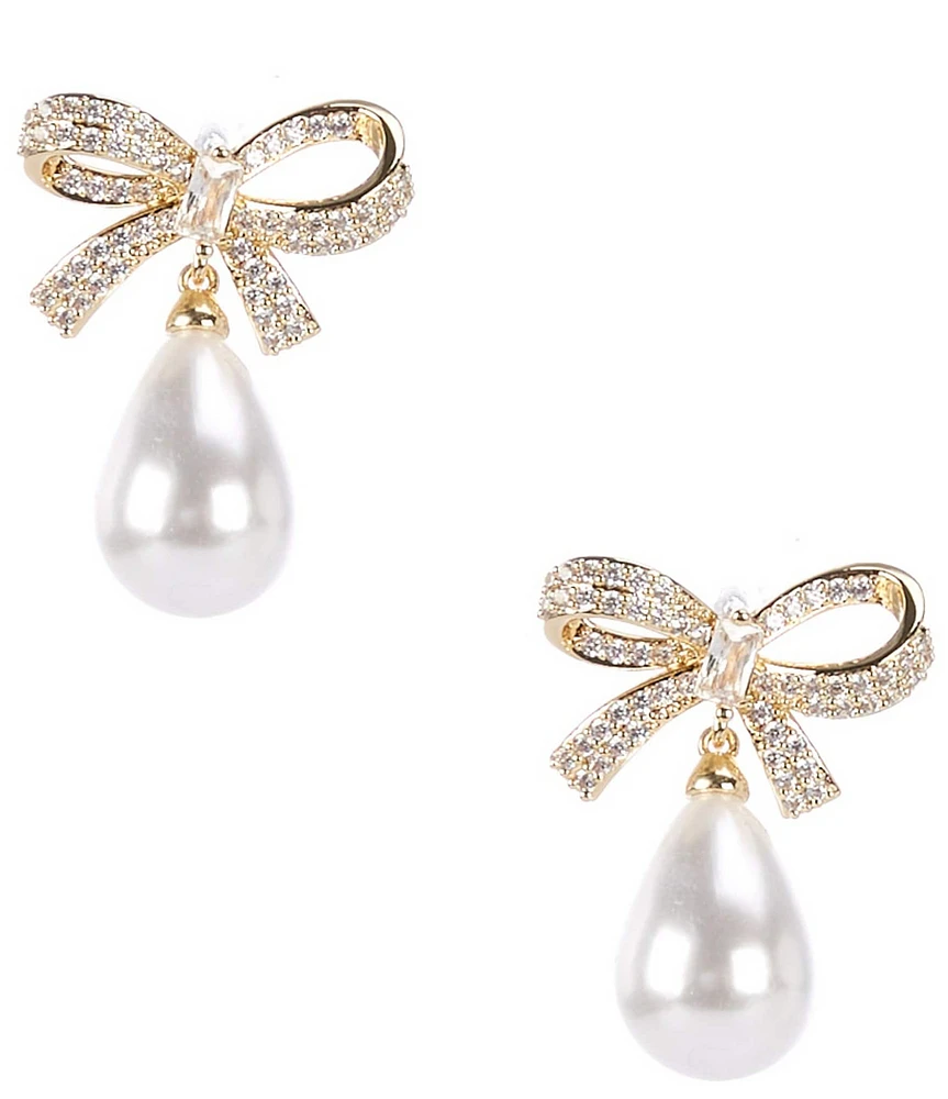 Southern Living Borrowed & Blue by Southern Living CZ Stone Bow Pearl Drop Earrings
