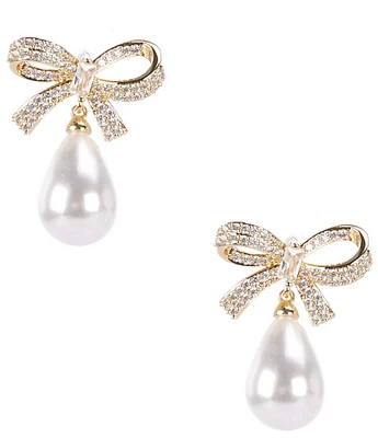 Southern Living Borrowed & Blue by Southern Living CZ Stone Bow Pearl Drop Earrings