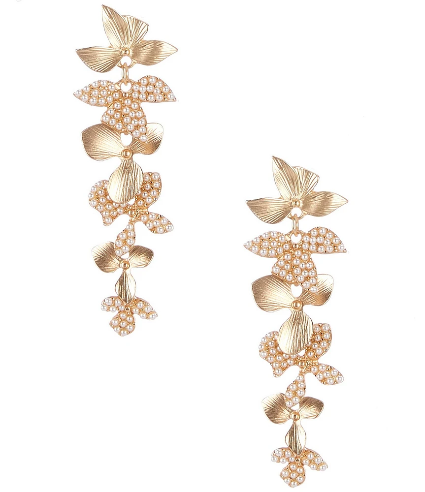 Southern Living Borrowed & Blue by Southern Living Gold and Pearl Flower Linear Earrings