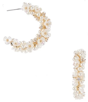 Southern Living Borrowed & Blue by Southern Living Iridescent Flower Crystal Pearl Cluster Hoop Earrings