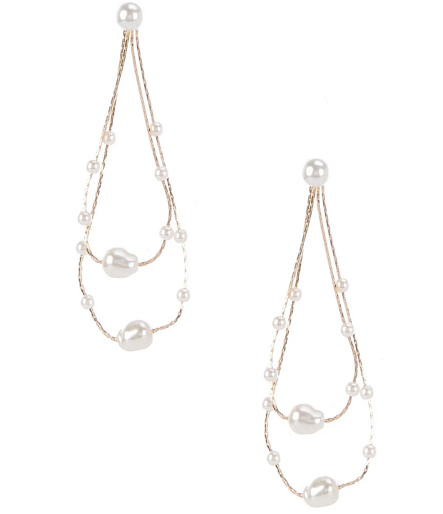 Southern Living Borrowed & Blue by Southern Living Multi Pearl 3 Row Chain Orbital Drop Earrings