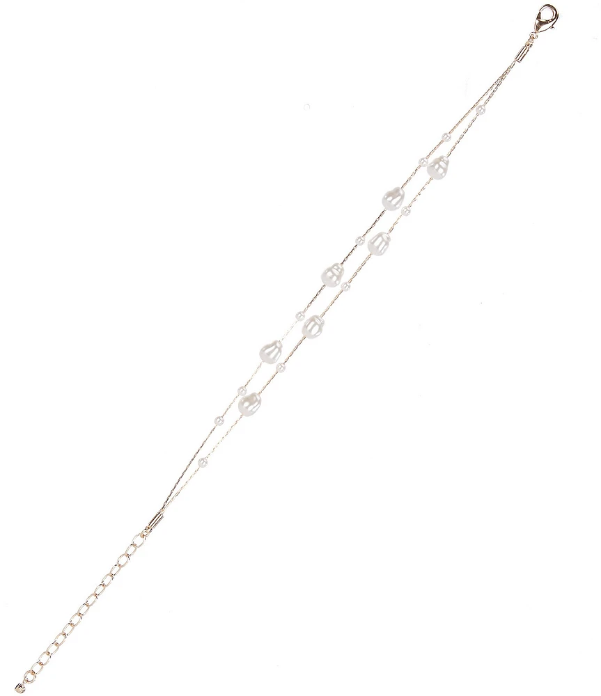 Southern Living Borrowed & Blue by Southern Living Organic Pearl Station Delicate 2 Row Chain Line Bracelet