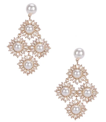 Southern Living Borrowed & Blue By Southern Living Pearl and Cubic Zirconia Halo Cluster Drop Earrings