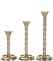 Southern Living Brass Bamboo Cane Motif Tapered Candle Holders, Set of 3