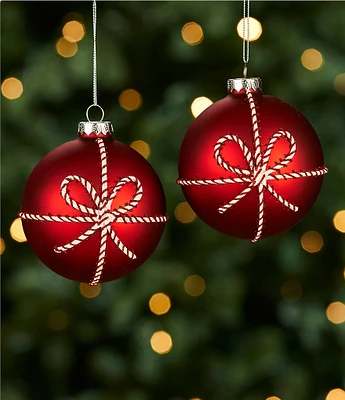 Southern Living Christmas Cheer Collection Striped Bow Glass Ball Ornament Set