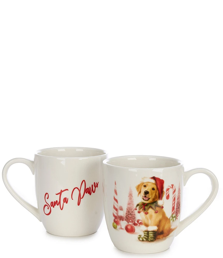 Southern Living Christmas Puppies Golden Coffee Mugs, Set of 2