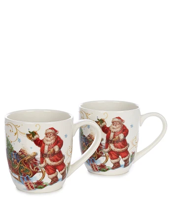 Southern Living Classic Christmas Santa Coffee Mugs, Set of 2