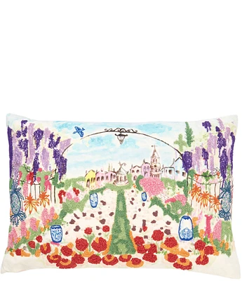 Southern Living Colorful Coastal Village Embroidered Pillow