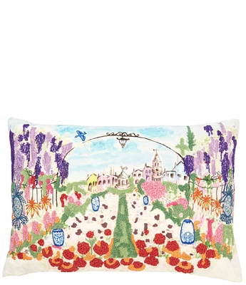 Southern Living Colorful Coastal Village Embroidered Pillow