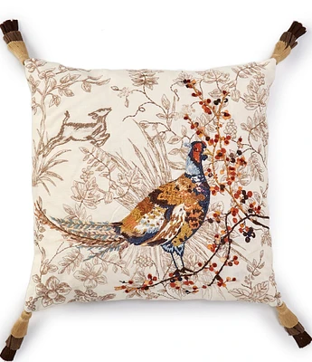 Southern Living Festive Fall Collection Embroidered Pheasant Square Pillow