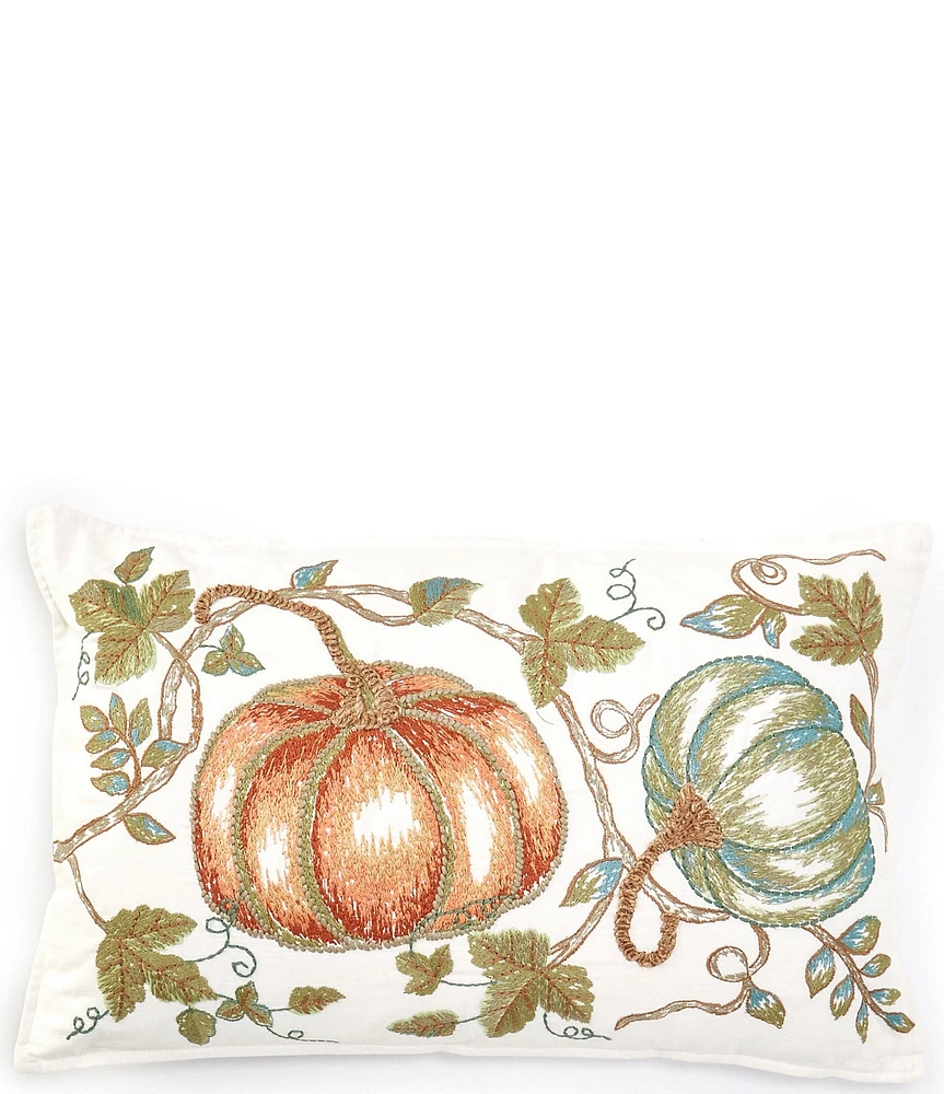 Southern Living Festive Fall Collection Embroidered Pumpkin & Vine Lumbar Pillow