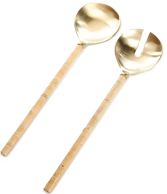 Southern Living Gold Rattan Salad Servers, Set of 2