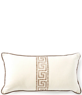 Southern Living Greek Key Tape Embroidered Lumbar Decorative Pillow