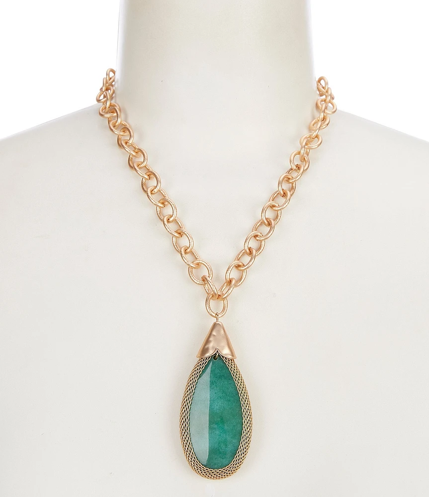 Southern Living Green Agate Bead Teardrop Short Pendant Necklace