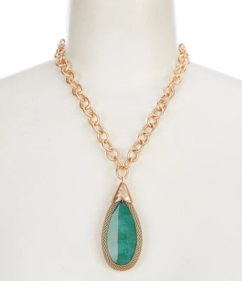 Southern Living Green Agate Bead Teardrop Short Pendant Necklace
