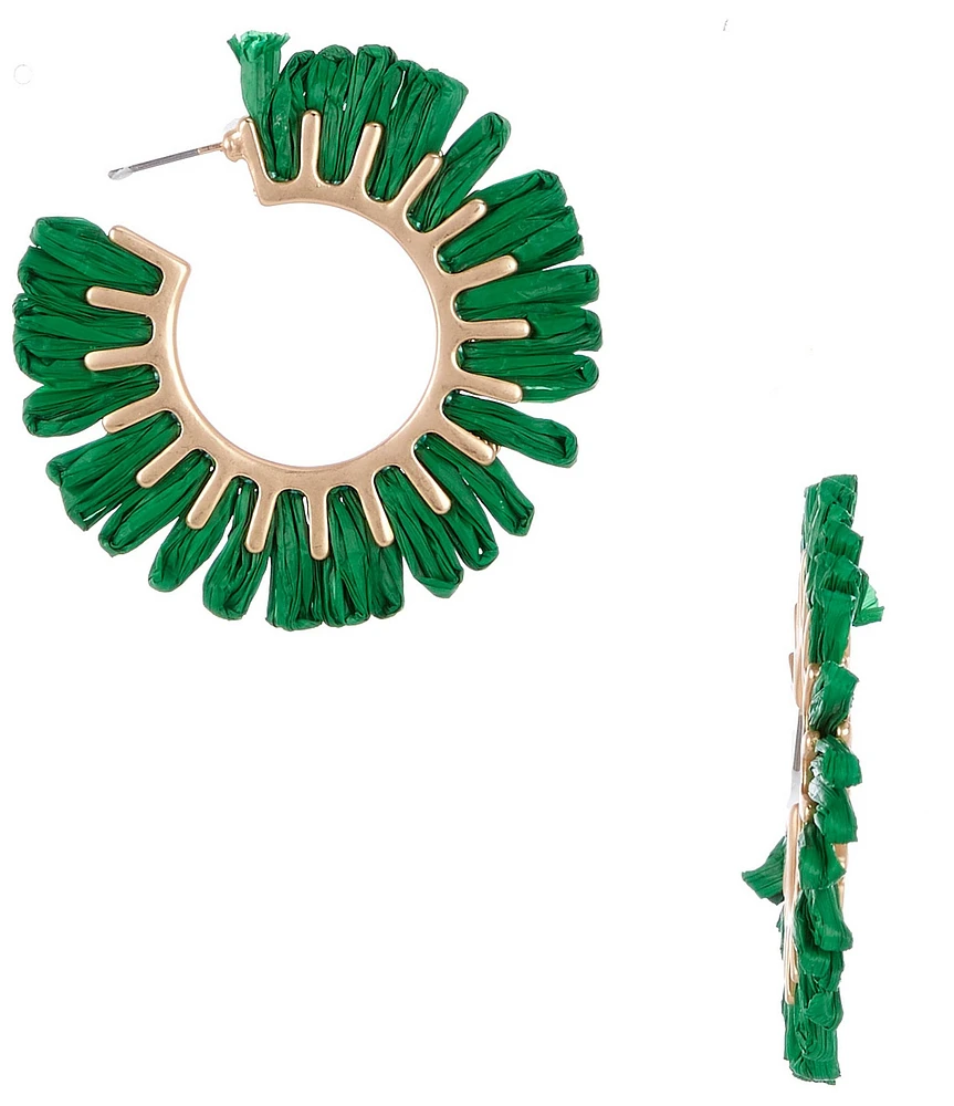 Southern Living Green Raffia Sunburst Hoop Earrings