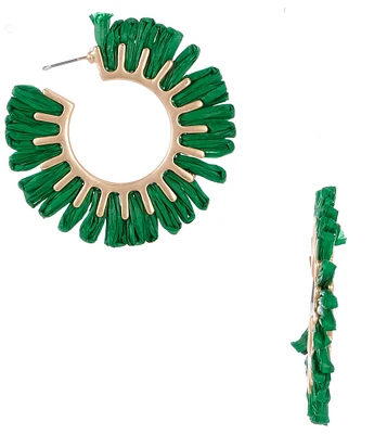 Southern Living Green Raffia Sunburst Hoop Earrings