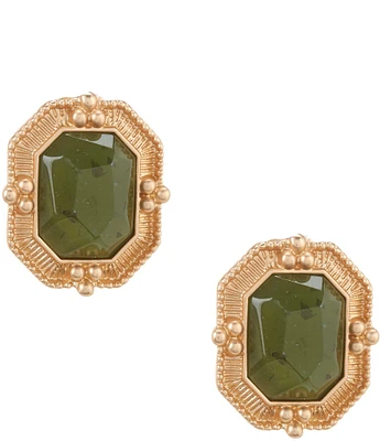 Southern Living Green Resin Cab Octagon Metal Clip Stud Earrings