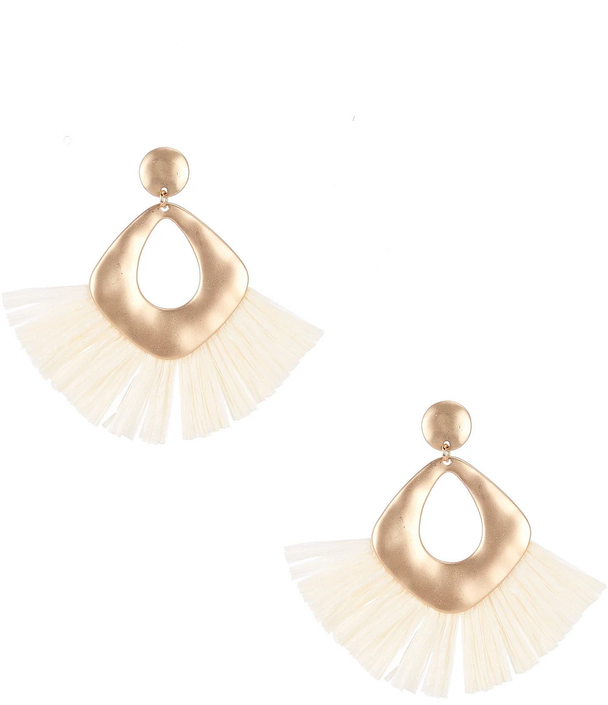 Southern Living Hammered Navette Metal Resort Raffia Drop Earrings