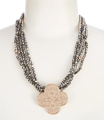 Southern Living Hematite Beaded Cross Pendant Collar Necklace