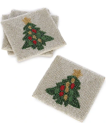 Southern Living Holiday Christmas Tree Bead Coasters, Set of 4